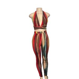Multicolor Striped Halter Crop Top & High-Waist Legging Set